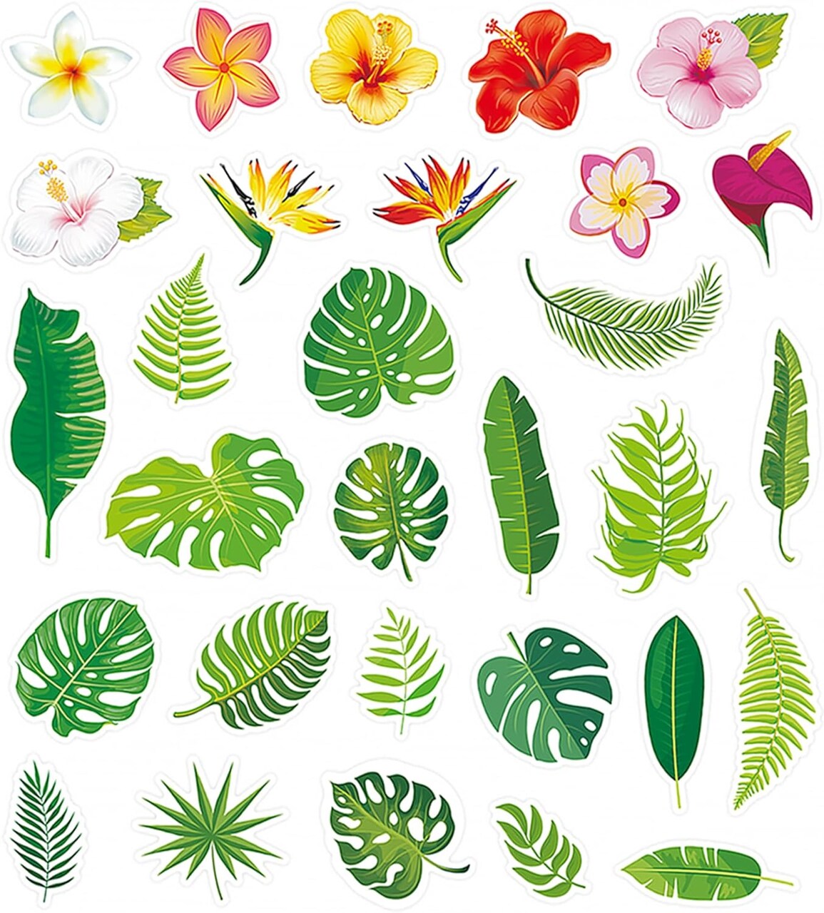 600-Piece Tropical Flowers and Leaves Stickers for Kids – Palm Leaf and Hibiscus Stickers for Crafts, Hawaiian Summer Party Decorations, and DIY Projects